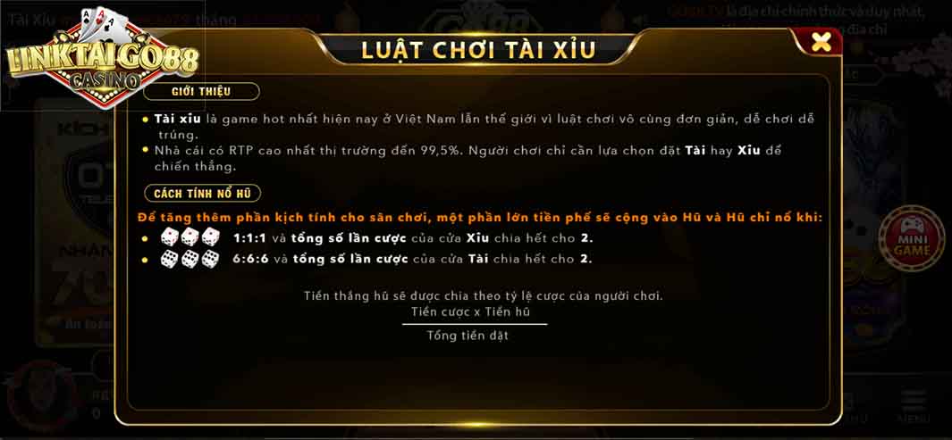 Cách tính tiền thưởng tài xỉu Linktaigo88